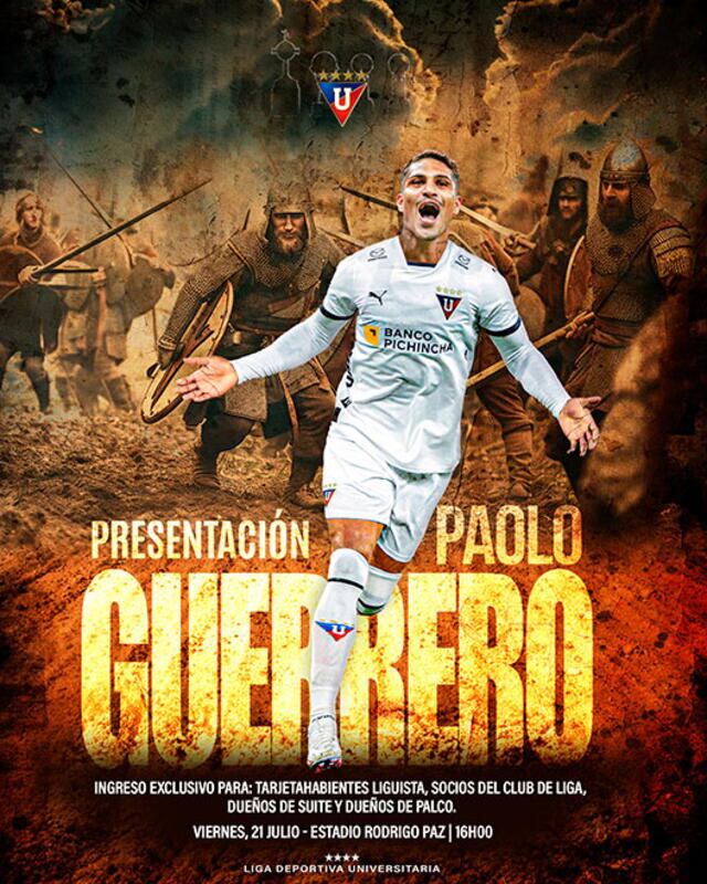 Publicidad de presentación de Paolo Guerrero. (Foto: LDU)