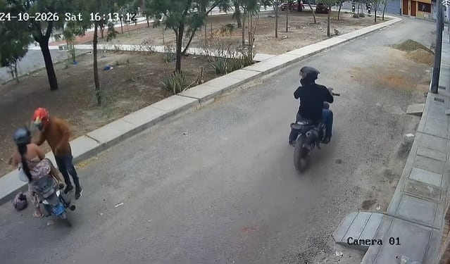 Cámaras de seguridad grabaron el asalto a una mujer en Veintiséis de Octubre.