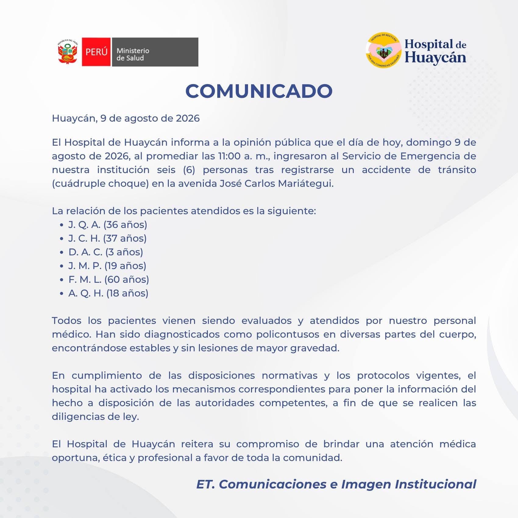 Comunicado del Hospital de Huaycán.