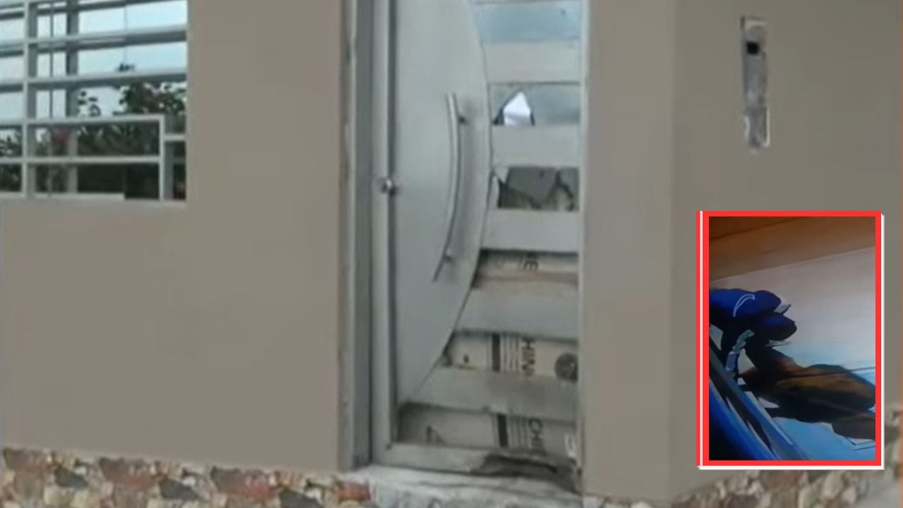Cámaras de seguridad captaron cuando extorsionador arrojó el explosivo en la puerta del inmueble.