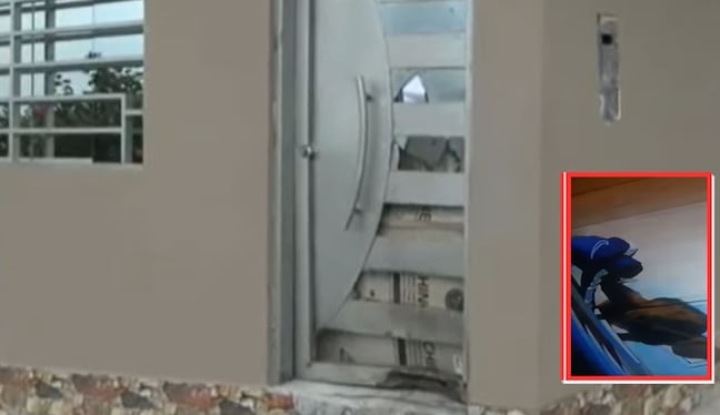 Cámaras de seguridad captaron cuando extorsionador arrojó el explosivo en la puerta del inmueble.