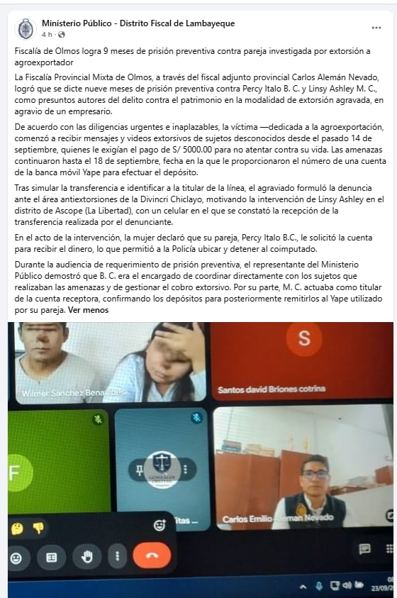 Comunicado de la Fiscalía de Lambayeque.