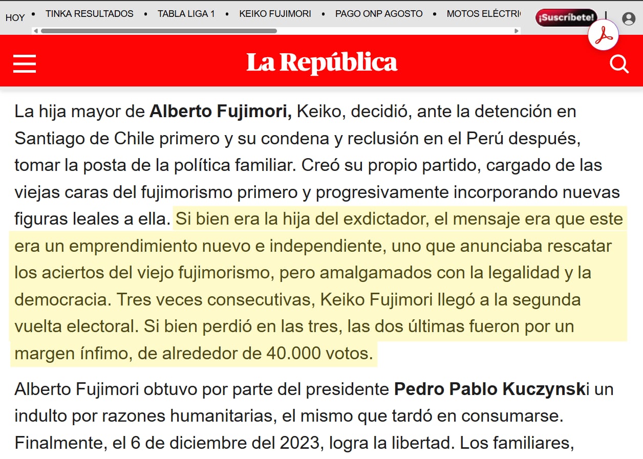 Extracto de la columna de opinión "El clan Fujimori" escrito por Rafael Belaunde Llosa.