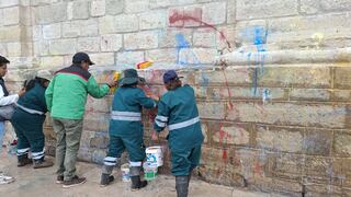 Huancayo: Constatan daños a la Catedral manchada por vándalos