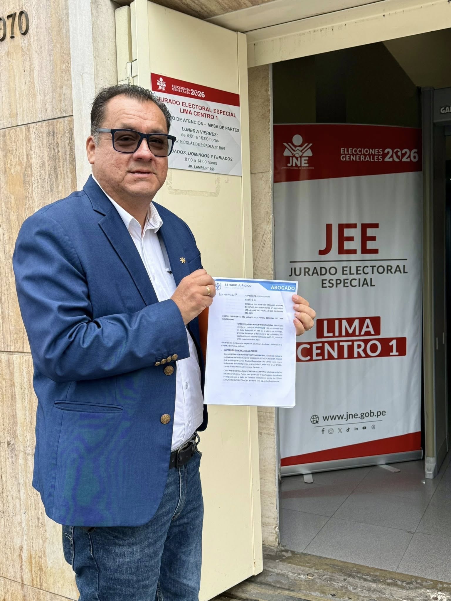 Solicitud se presentó en el Jurado Electoral Especial (JEE) de Lima Centro 1.