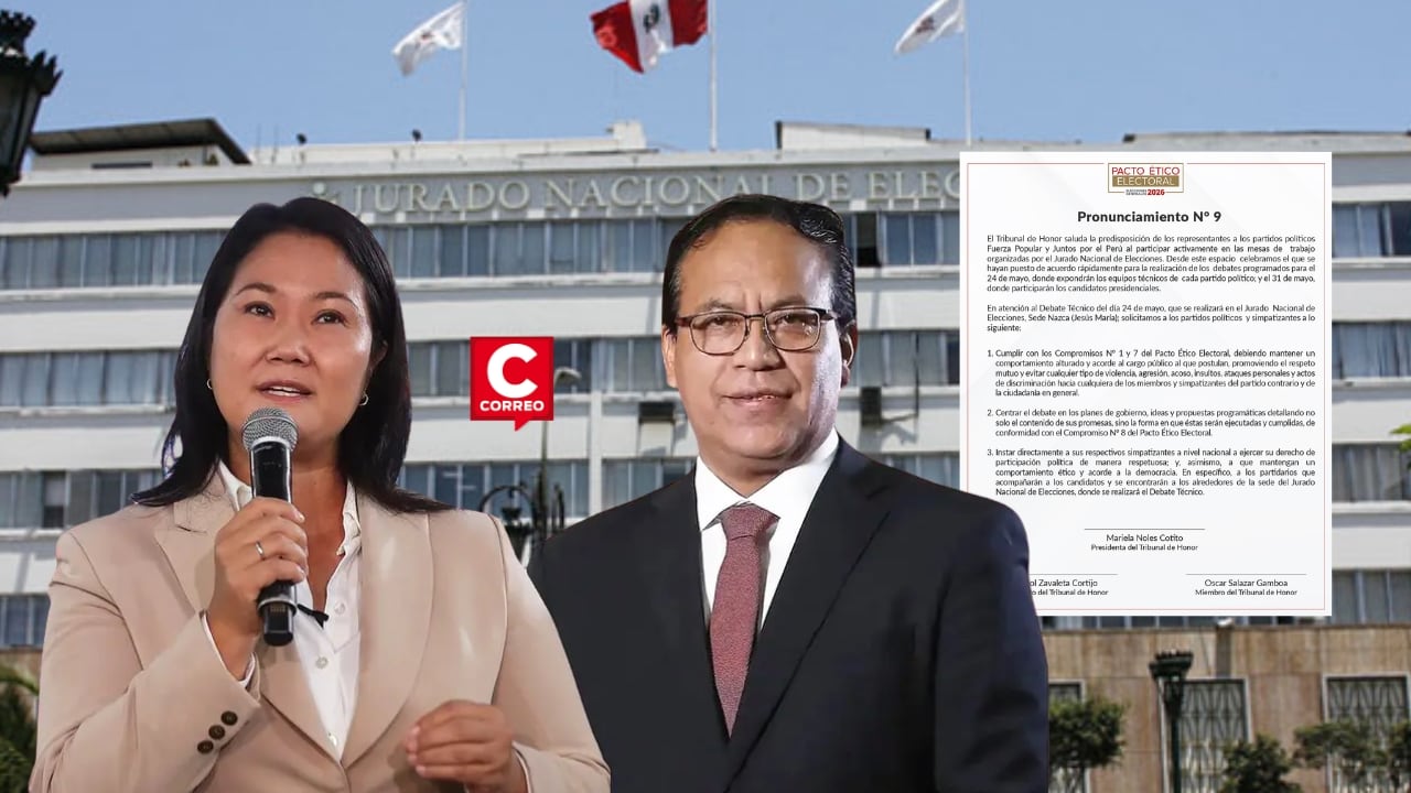 JNE insta a equipos de Fujimori y Sánchez a evitar ataques personales y priorizar planes de gobierno. Composición: Diario Correo.