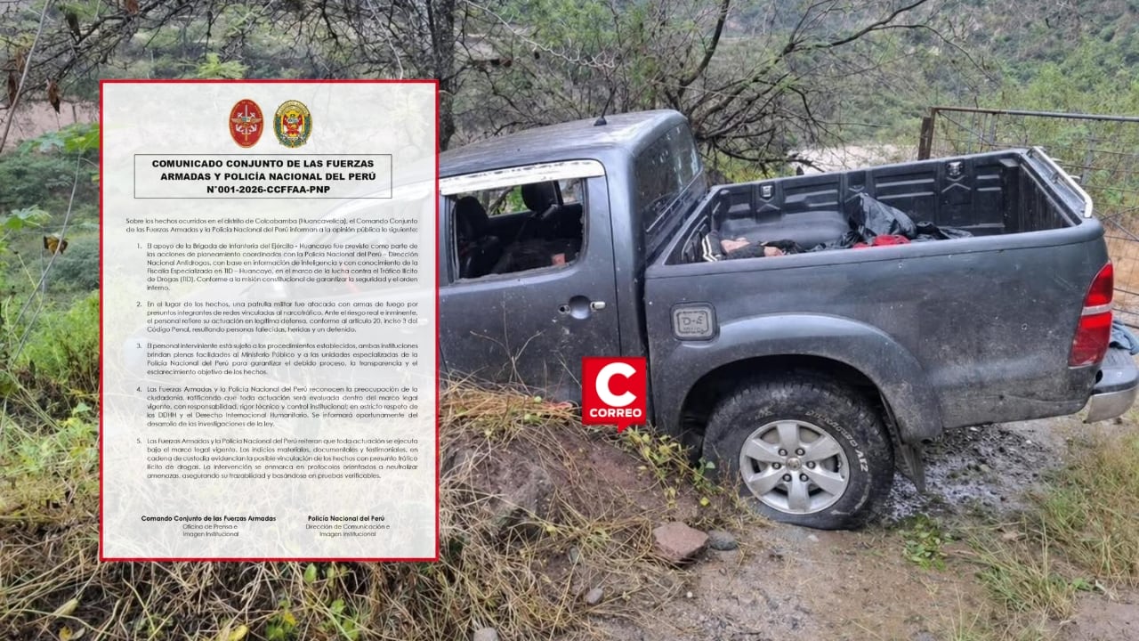 Cinco muertos en el Vraem: CCFFAA y PNP ratifican que hubo legítima defensa durante operativo en Huancavelica. Composición: Diario Correo.