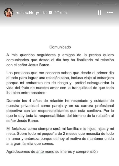 ¿Se viene el ampay? Melissa Klug confirma fin de su relación con Jesús Barco y lo responsabiliza