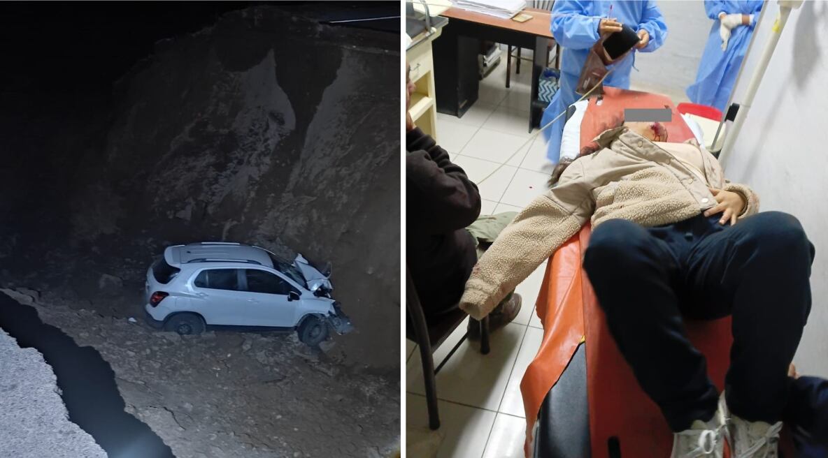 Vehículo se precipitó en un forado de 4 m aproximadamente de profundidad con dos ocupantes