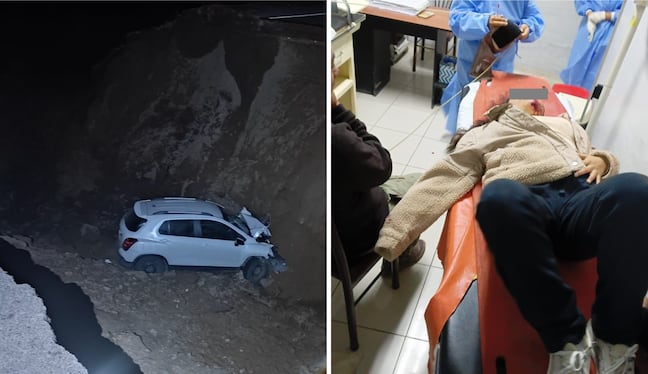 Vehículo se precipitó en un forado de 4 m aproximadamente de profundidad con dos ocupantes