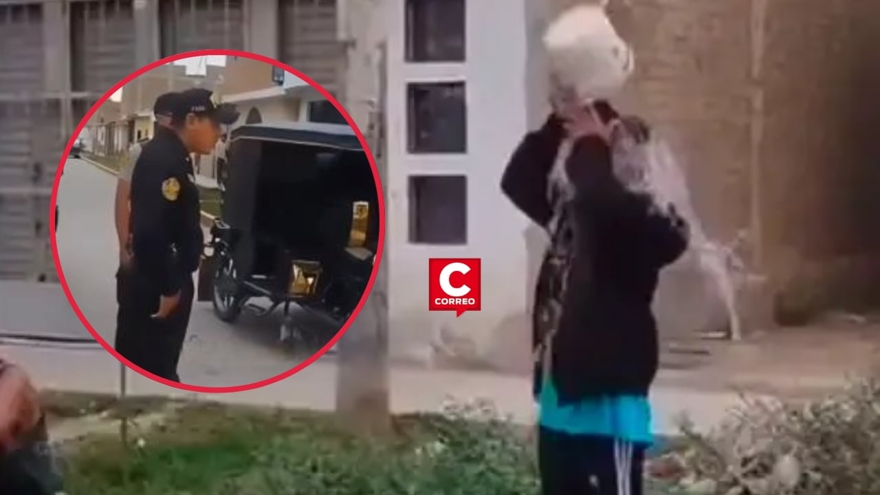 Lambayeque: Policía obliga a jóvenes a bañarse en vía pública tras mojar a transeúntes por carnavales. Composición: Diario Correo.