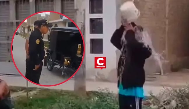 Lambayeque: Policía obliga a jóvenes a bañarse en vía pública tras mojar a transeúntes por carnavales. Composición: Diario Correo.