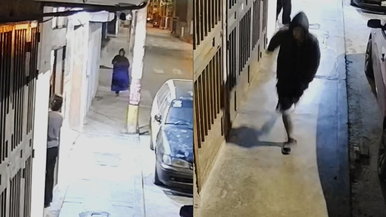 El sospechoso, al verse descubierto, dejó la puerta y escapó corriendo.