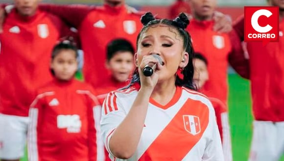 Milena Wharton cantó el Himno Nacional previo al partido Perú vs. Brasil