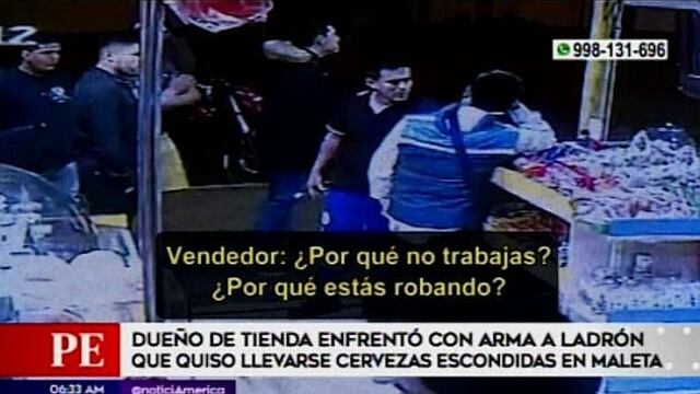Lince: Dueño de tienda se enfrenta a 'tendero' que quiso llevarse cervezas escondidas (VIDEO)