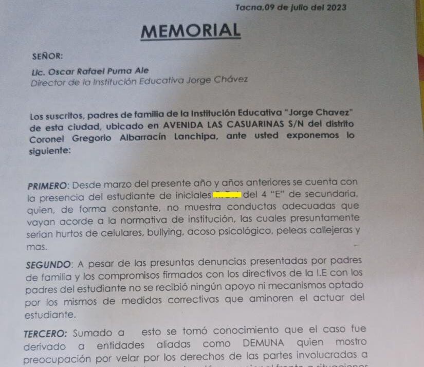 El memorial es respaldado por decenas de padres, tiene al menos cinco hojas de firmas. (Foto: Difusión)