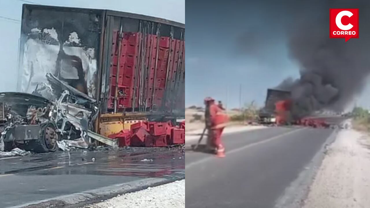 Camión de cervezas se enciende en la carretera en Piura.
