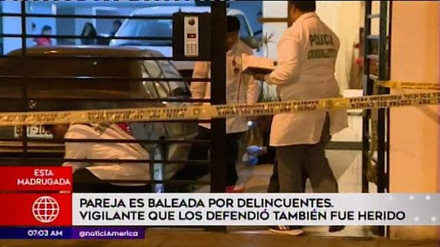 Delincuentes balean a pareja y vigilante durante asalto en Miraflores