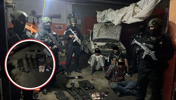 La Policía Nacional intervino un inmueble en la urbanización Manuel Arévalo y hallaron tres fusiles Galil, una pistola Glock y un revólver.