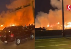Los Olivos: fuerte incendio consume vivero y genera congestión vehicular en la Panamericana Norte
