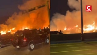 Los Olivos: fuerte incendio consume vivero y genera congestión vehicular en la Panamericana Norte