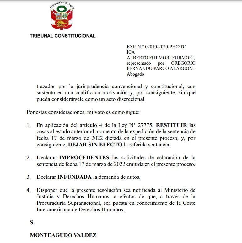 TC libera a Alberto Fujimori.