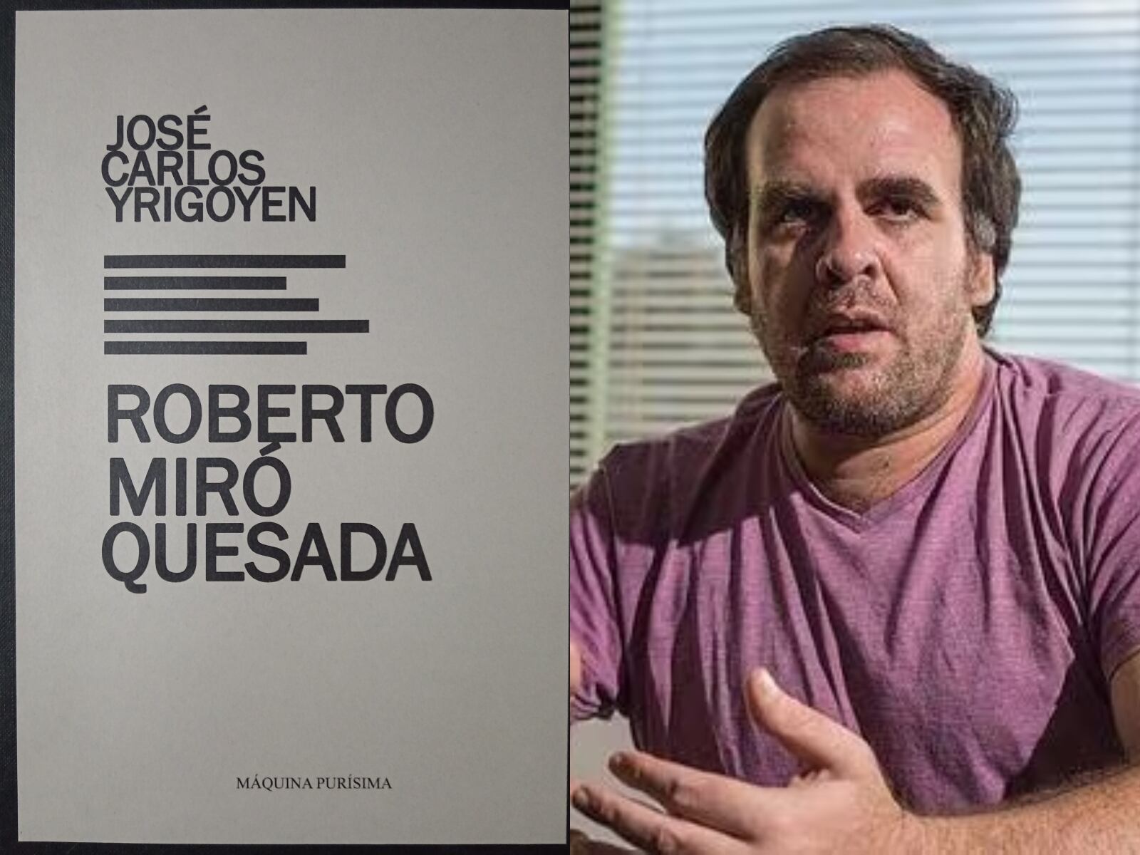 El crítico literario y poeta José Carlos Yrigoyen junto a su poemario "Roberto Miró Quesada" (Foto: Máquina Purísima / Diario Correo)