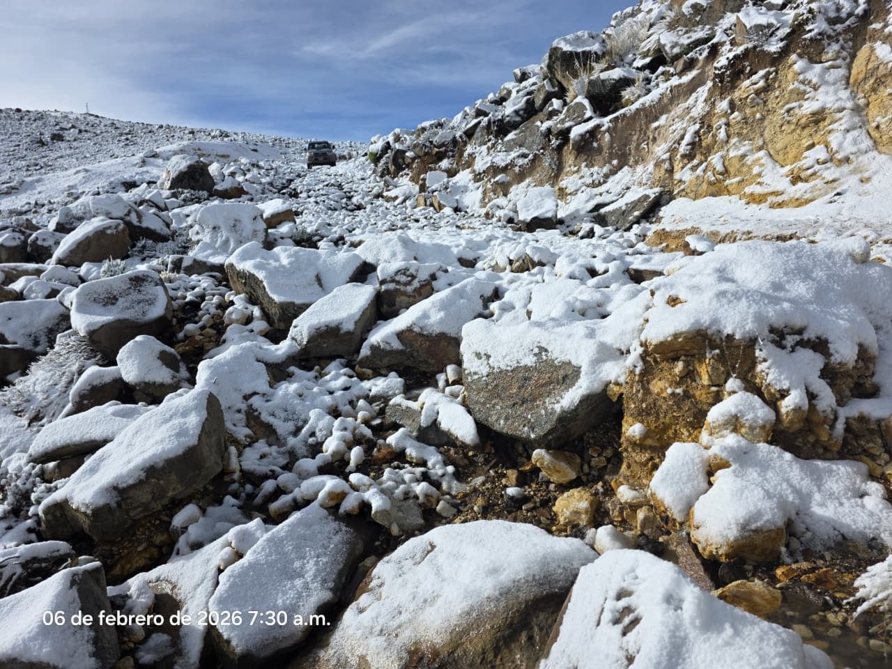 Carretera boqueada en Andagua debido a nieve y deslizamientos (Foto: Difusión)