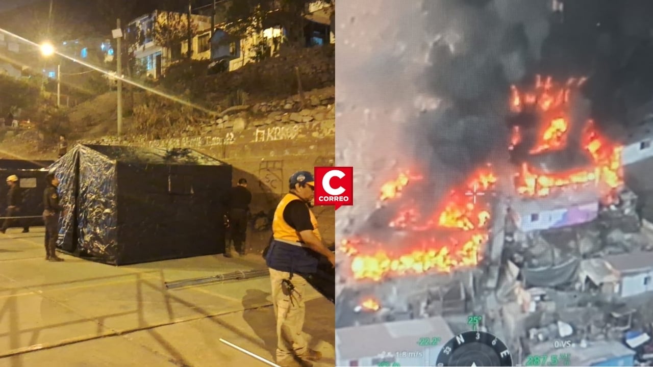 Independencia: damnificados por incendio pasan la noche en carpas tras perder sus viviendas. Composición: Diario Correo.