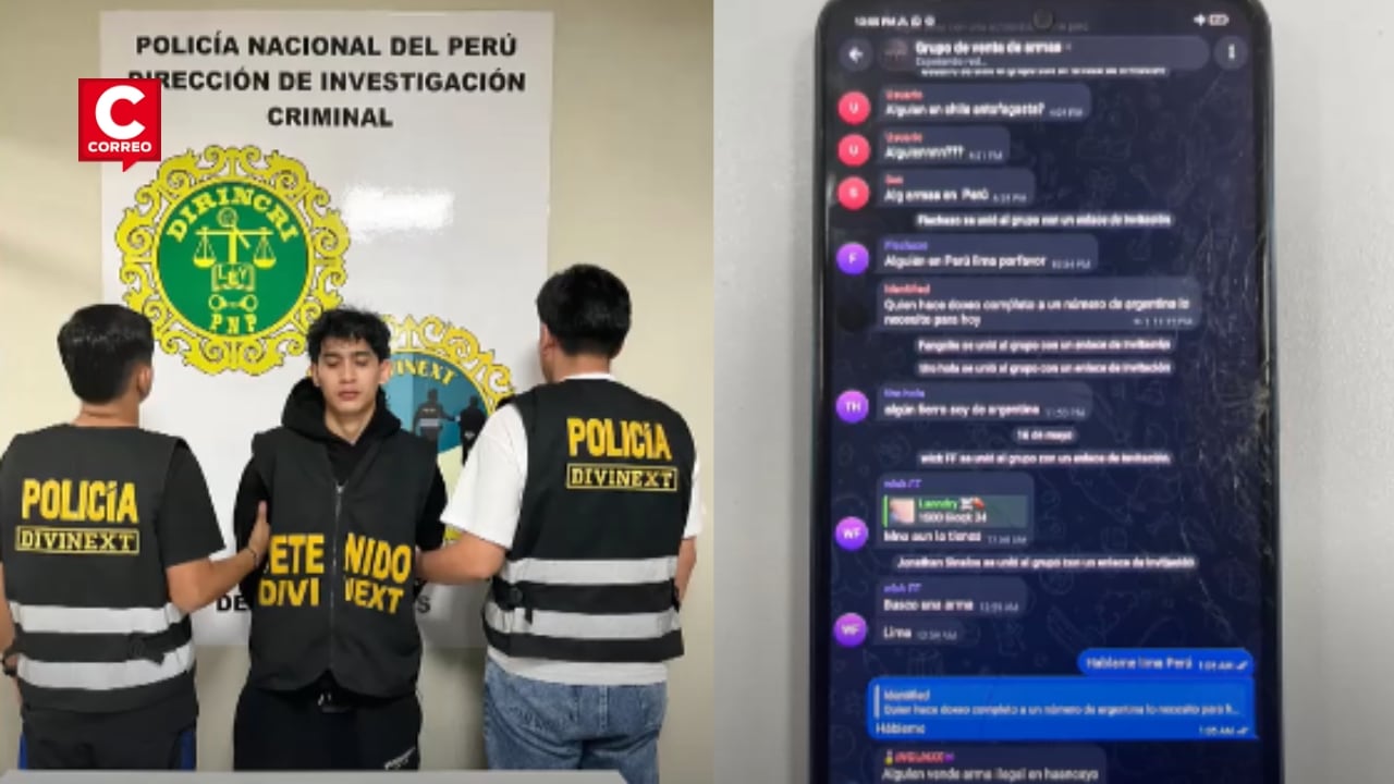 Ate: cae joven acusado de extorsión que ofrecía armas y servicios de sicariato por Telegram. Composición: Diario Correo.