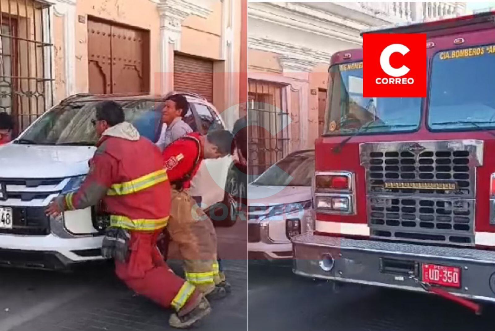 Bomberos lograron mover la camioneta estacionada en zona restringida. (Foto: Correo)