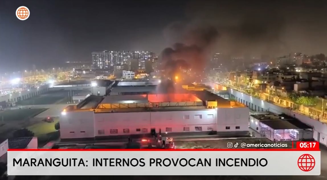 Un grupo de internos provocó un incendio dentro del centro juvenil Maranguita al quemar colchones durante un motín, lo que originó una emergencia que fue controlada por los bomberos sin dejar víctimas. FOTO: CAPTURA AMÉRICA NOTICIAS