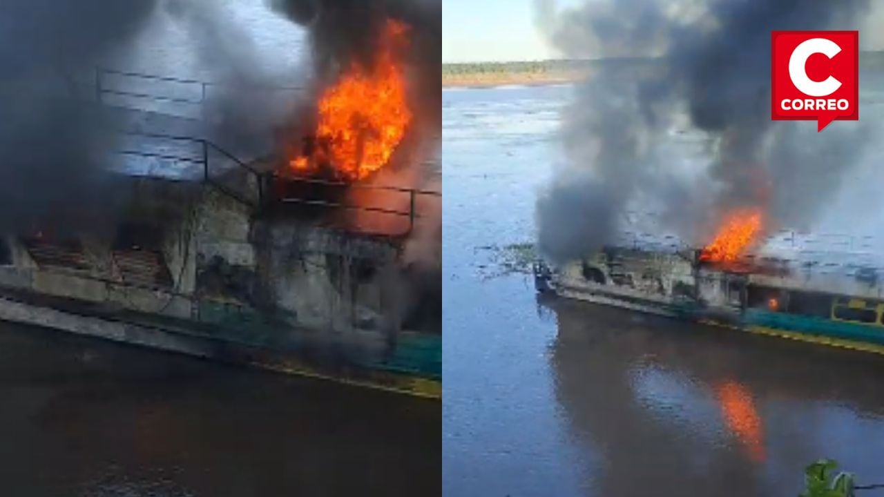 Pasajeros se salvan de morir en incendio de embarcación fluvial en Ucayali. Captura: RPP