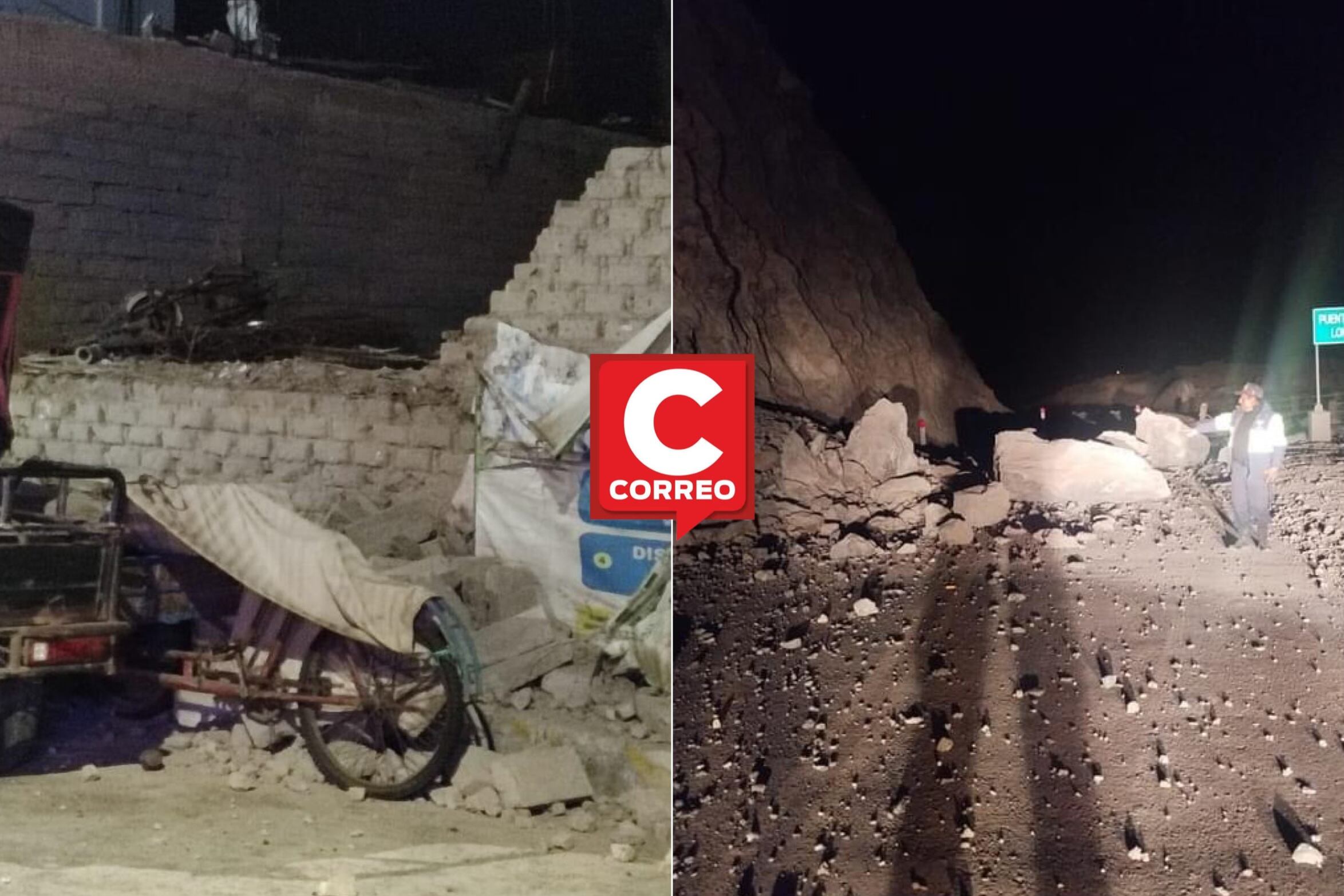 Viviendas y vías de comunicación con daños por fuerte movimiento telúrico. (Foto: Difusión)