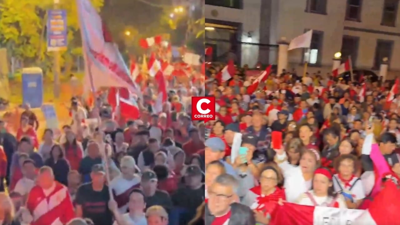 Elecciones 2026: manifestantes llegan a exteriores del JNE para rechazar resultados de primera vuelta . Composición: Diario Correo.