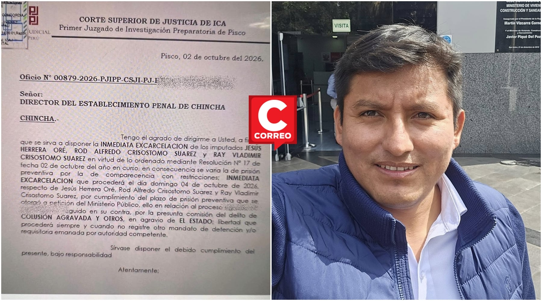 Pisco: ordenan liberar a Alfredo Crisóstomo Suárez, exalcalde del distrito de Túpac Amaru Inca