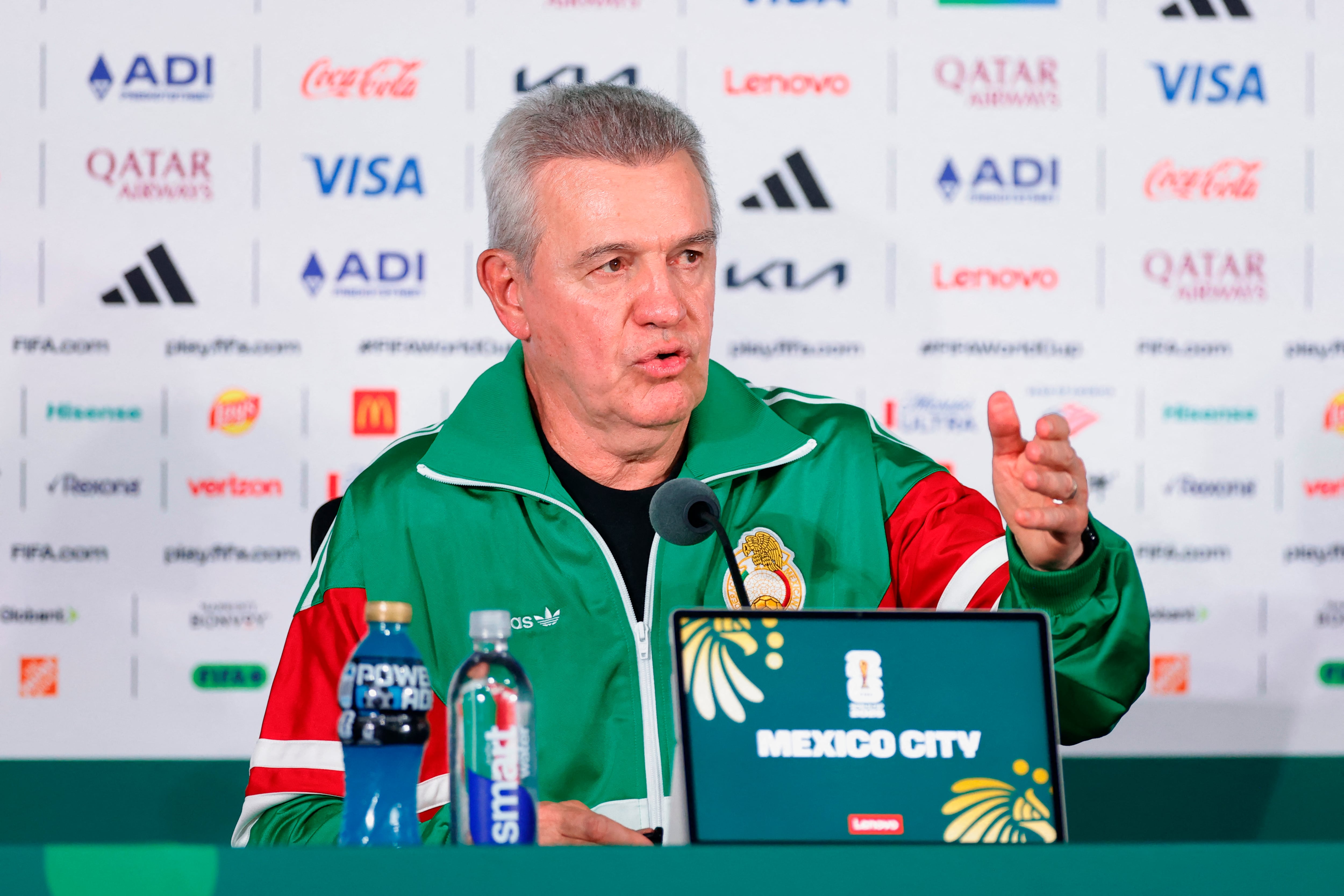 Mexico's head coach Javier Aguirre gives a press conference at the Mexico City Stadium in Mexico City on July 4, 2026, on the eve of the 2026 World Cup round of 16 football match between Mexico and England. (Photo by Rodrigo Oropeza / AFP)
