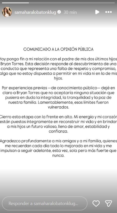 Comunicado de Samahara Lobatón.
