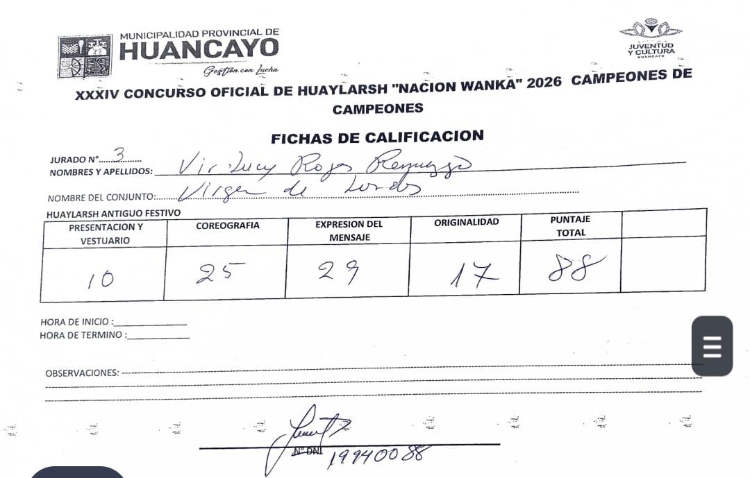 Ficha con sumatoria errónea de jurado.