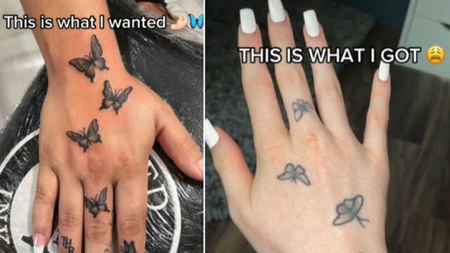 La decepción de una mujer que pagó por tatuajes de mariposas y no obtuvo el resultado deseado