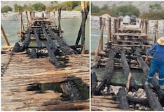 Pobladores de Chaucalla reparan puente de madera incendiado y exigen puente Bailey (VIDEO)