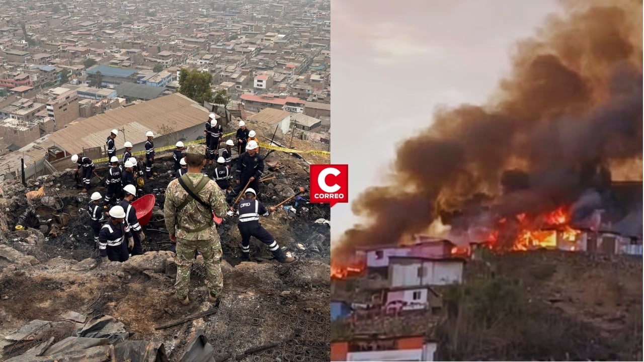 Independencia: Ejército realiza remoción de escombros tras incendio que afectó varias viviendas. Composición: Diario Correo.