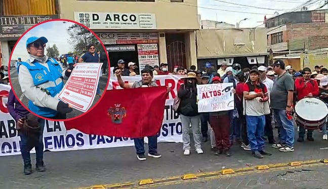 Municipalidad de Arequipa coloca tarifarios en buses, mientras transportistas protestan (Foto: Yunsu Pariapaza/@photo.gec)