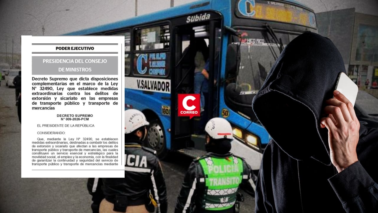 Gobierno activa medidas contra extorsión y sicariato en sector transporte luego de postergar su publicación. Composición: Diario Correo.