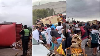 Ica: tráiler cargado de frutas se vuelca en la “Curva del Diablo” y población se lleva mercadería