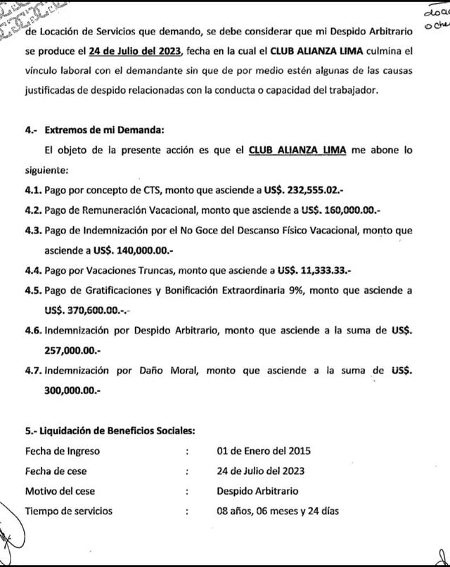 Los montos que pide 'Chicho' Salas a Alianza Lima