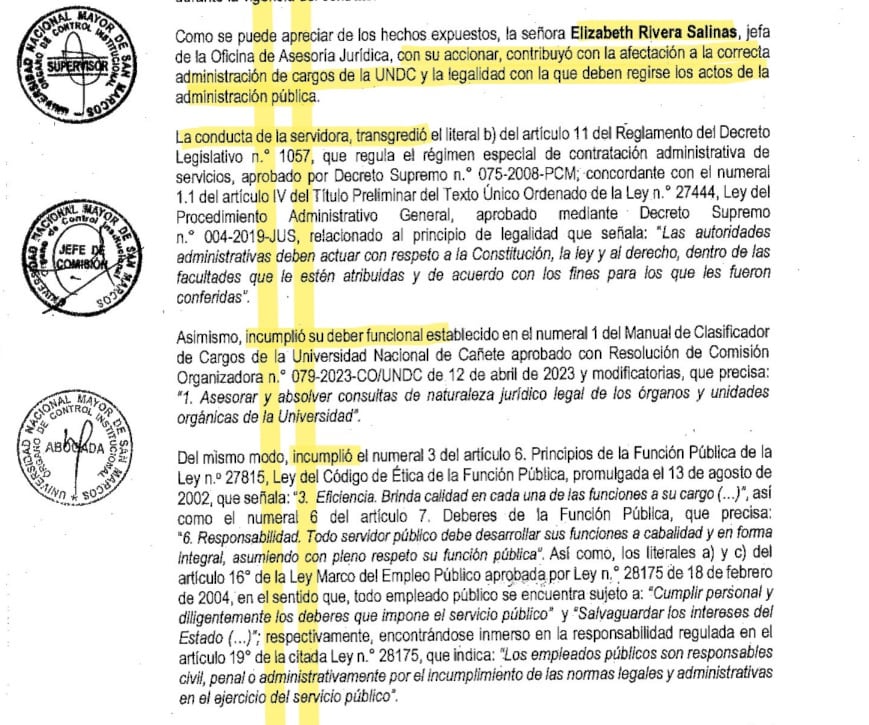 Este es el informe de Contraloría en el que figura Elizabeth Rivera Salinas. (Imagen: Captura informe de Contraloría)