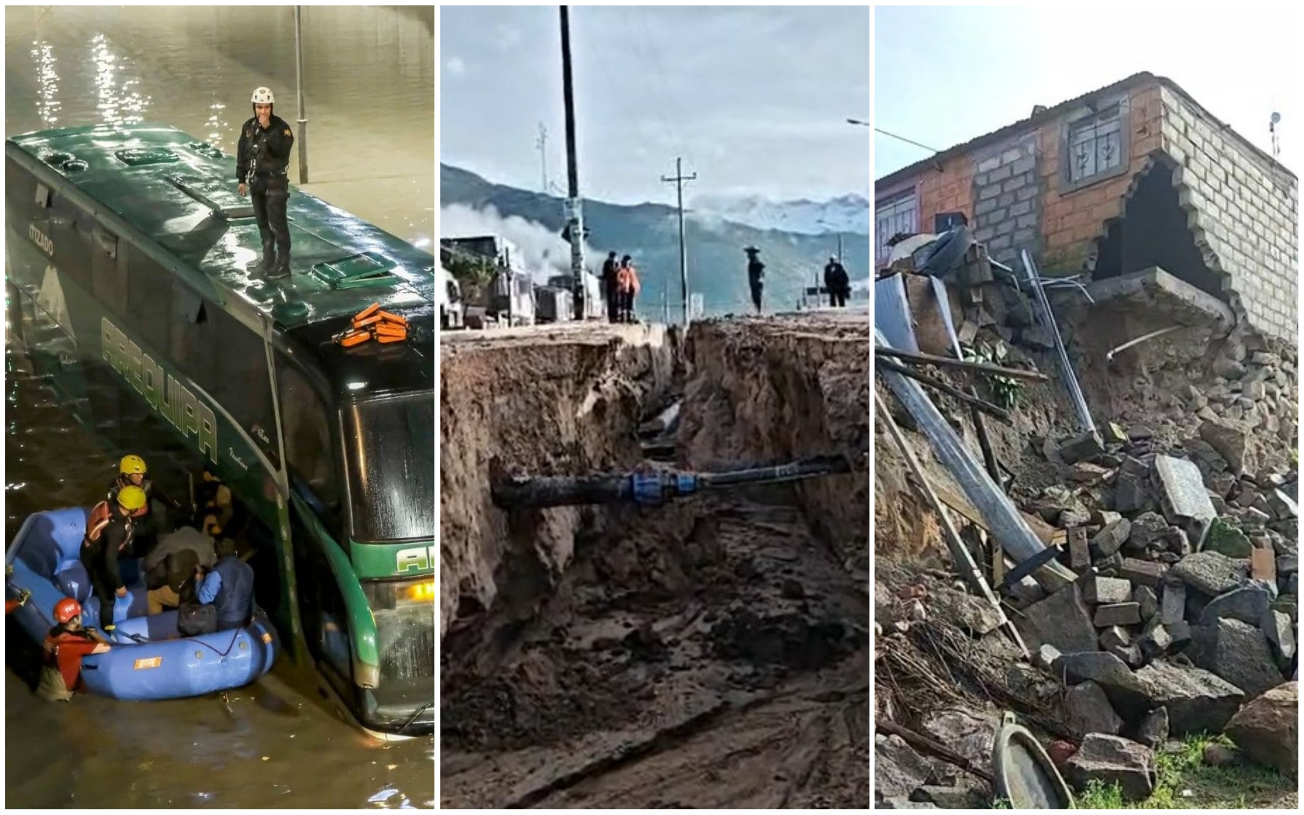 Pasajeros rescatados en balsas, inundaciones y colapsos de estructuras en Arequipa