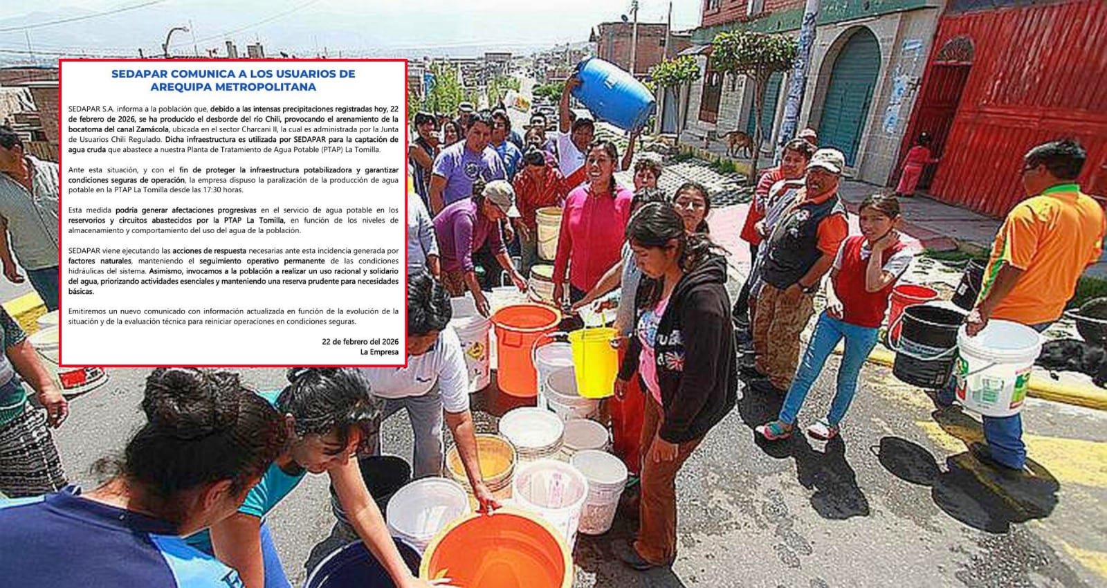 Población de Arequipa se quedará sin servicio de agua potable tras intensas lluvias. Foto: GEC.