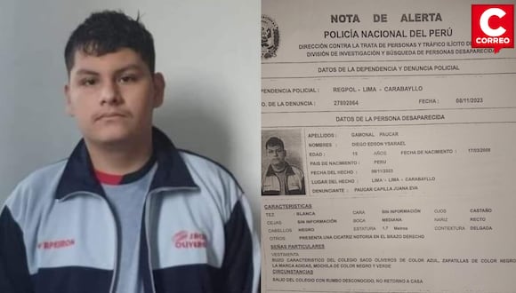 Estudiante desaparecer a la salida de su colegio en Carabayllo.